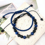 Lapis Lazuli & Black Volcanic Stone Beaded Bracelet Set - Hand‑woven Cross Accent