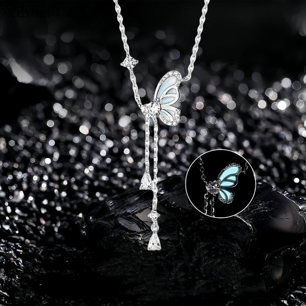 Luminous Starry Night Butterfly Clavicle Necklace - Sterling Silver Design