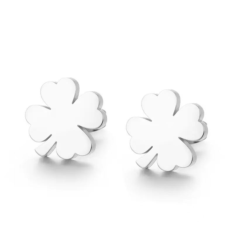 18K Gold Four-Leaf Clover Earrings, Titanium Steel, Fade-Resistant, High-End Design
