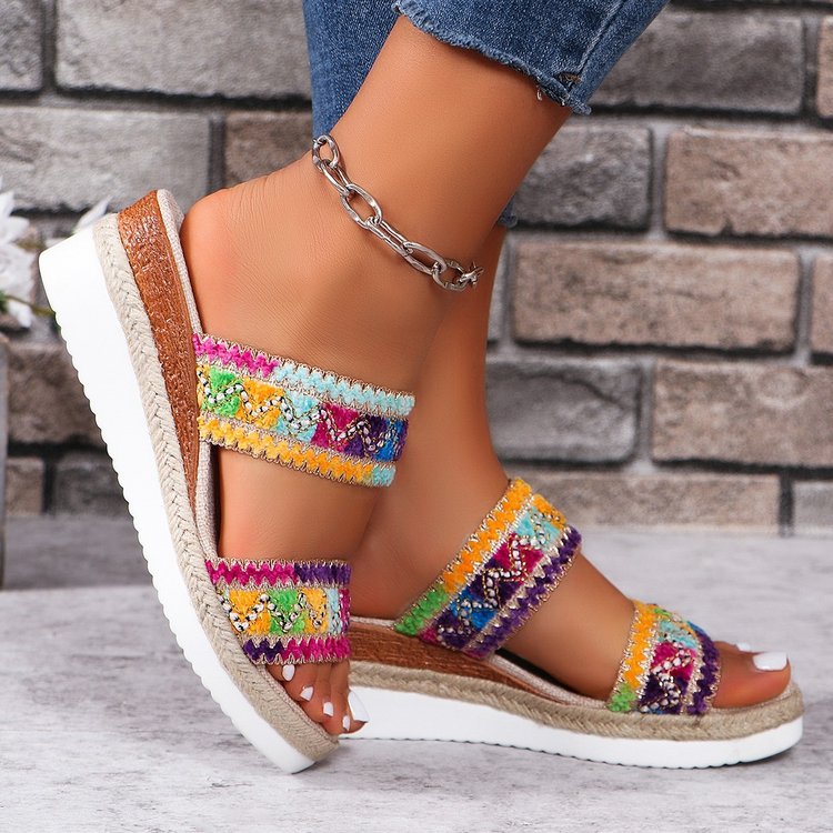 Fashion Wavy Pattern Woven Sandals Casual Ethnic Style Slippers