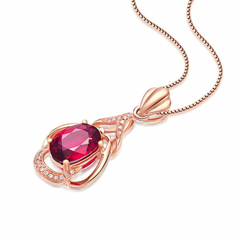 Ruby Water Drop Pendant Necklace – Elegant Design for Women