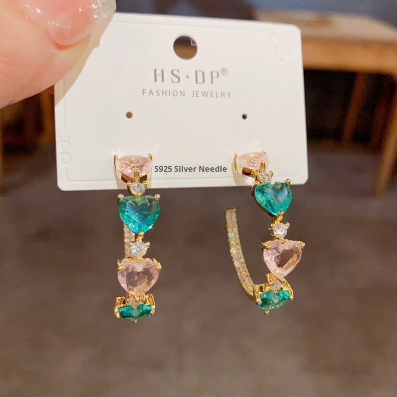 Colored Loving Heart C-Shaped Earring