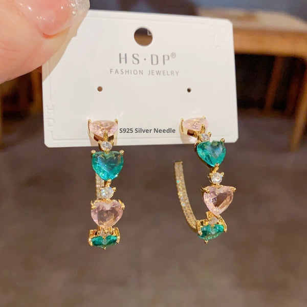 Colored Loving Heart C-Shaped Earring