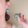Retro Crystal Glass Colored Diamond Earrings, Light Luxury for Women