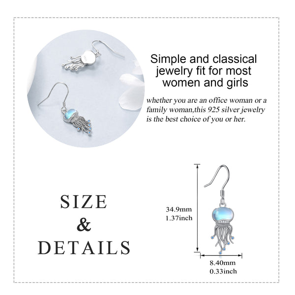 Sterling Silver Ocean Jellyfish Moonstone Dangle Earrings Jewelry Gifts for Women