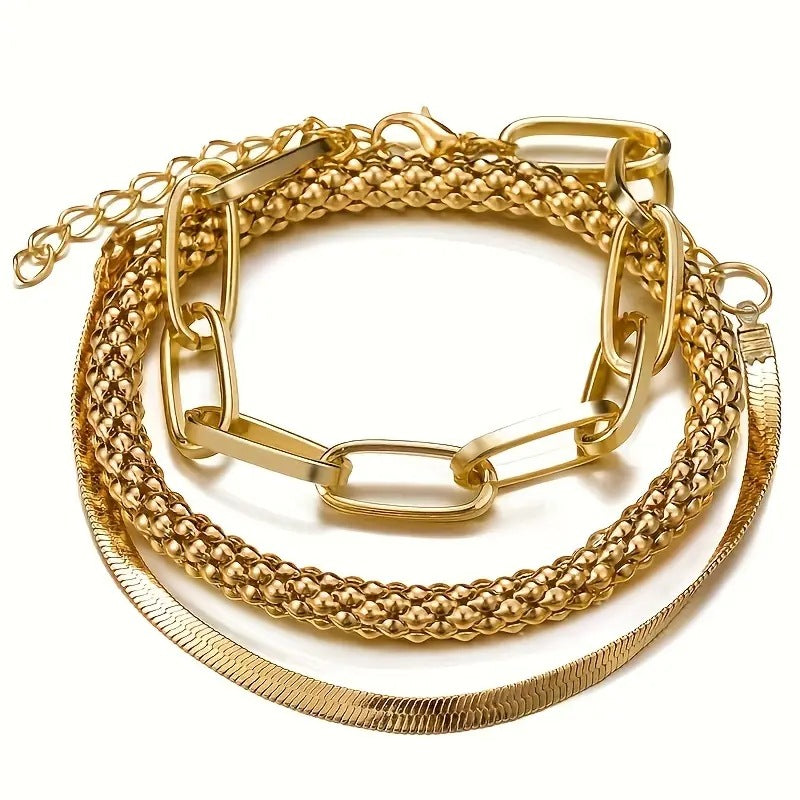 Retro Snake Bone Chain Multi‑Layer Bracelet Set - 3 Pieces