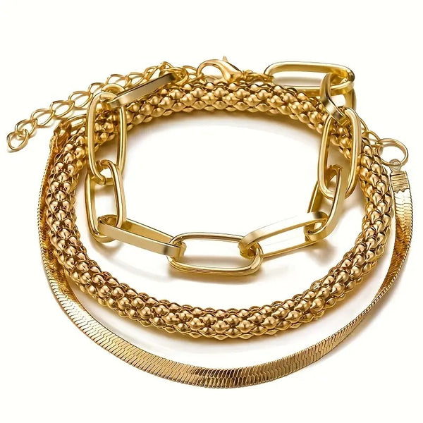 Retro Snake Bone Chain Multi‑Layer Bracelet Set - 3 Pieces