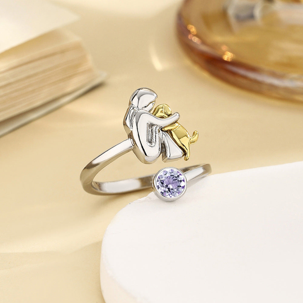 Women’s Open Ring with Birthstone Rhinestone - Adjustable Elegant Design