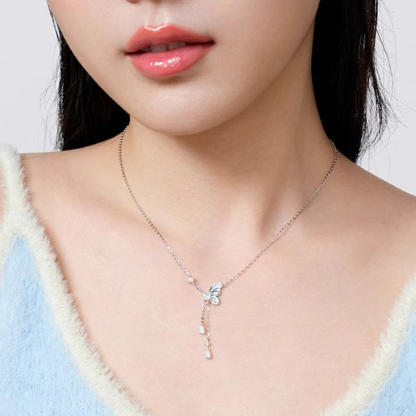 Luminous Starry Night Butterfly Clavicle Necklace - Sterling Silver Design