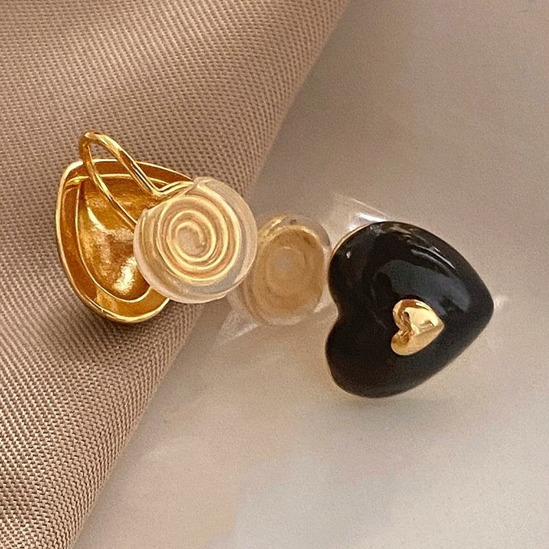 Vintage Red Heart Earrings – Silver Needle, New Year Style