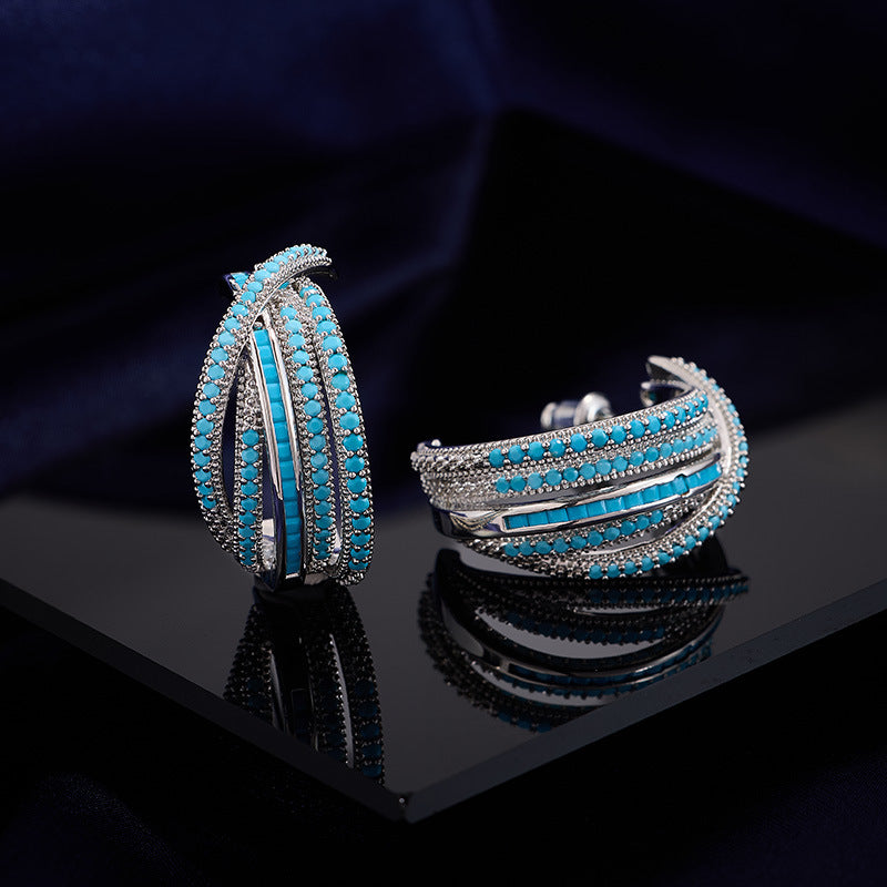 Colorful Zircon Geometric Cross C-Shaped Earrings - Small Design Accent