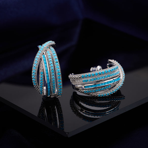 Colorful Zircon Geometric Cross C-Shaped Earrings - Small Design Accent