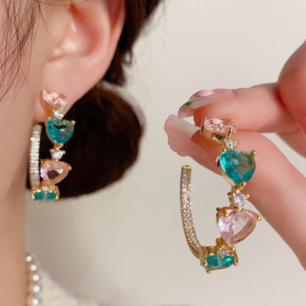 Colored Loving Heart C-Shaped Earring