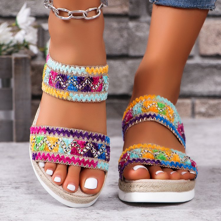 Fashion Wavy Pattern Woven Sandals Casual Ethnic Style Slippers
