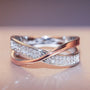 Copper-Plated White K X-Shaped Two-Tone Zircon Ring - Simple & Stylish Design