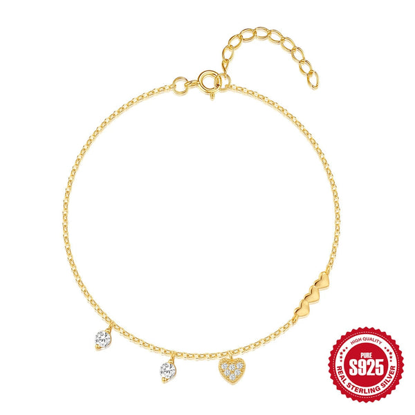 S925 Sterling Silver Heart-Shaped Diamond Bracelet