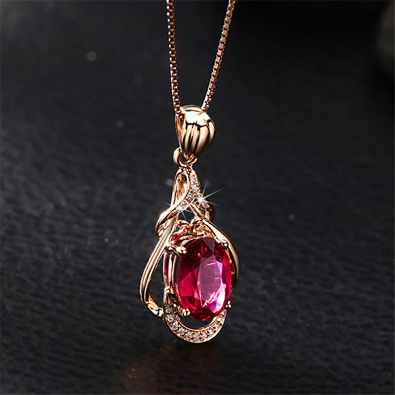 Ruby Water Drop Pendant Necklace – Elegant Design for Women