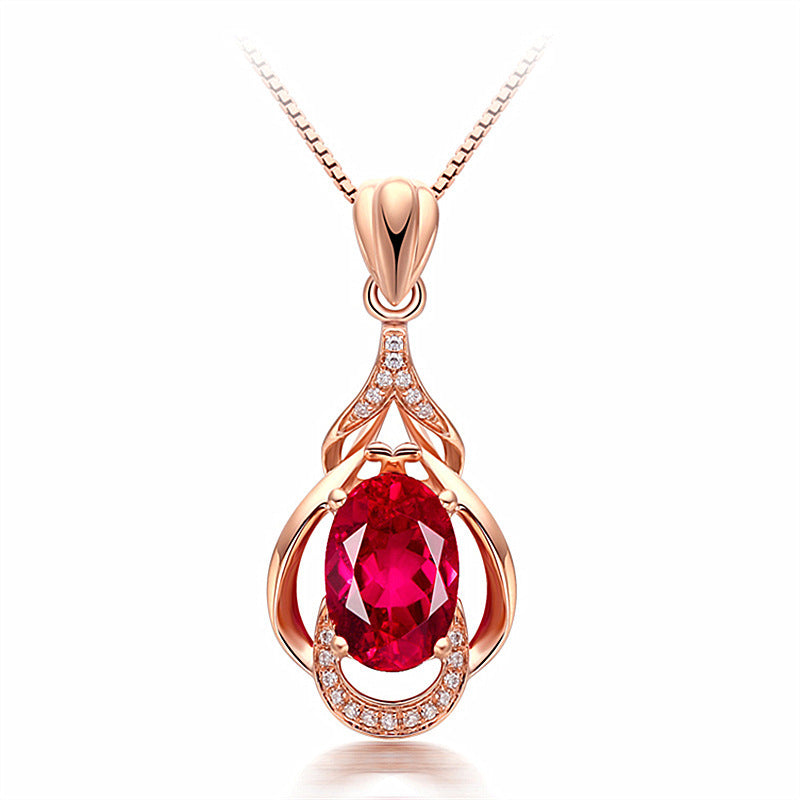 Ruby Water Drop Pendant Necklace – Elegant Design for Women