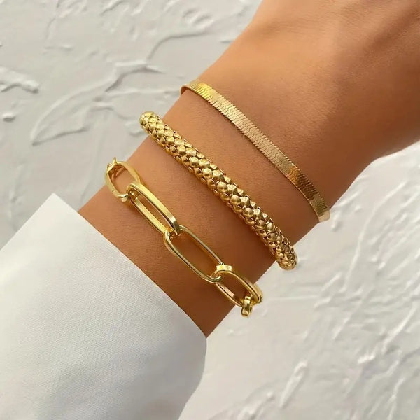Retro Snake Bone Chain Multi‑Layer Bracelet Set - 3 Pieces