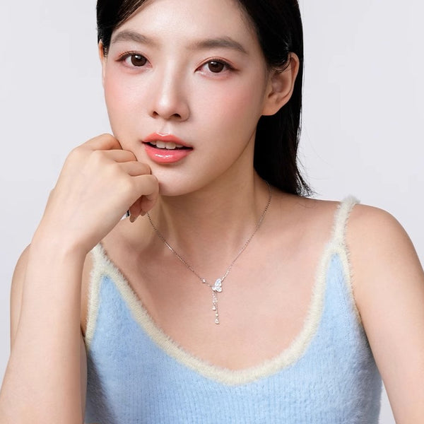Luminous Starry Night Butterfly Clavicle Necklace - Sterling Silver Design