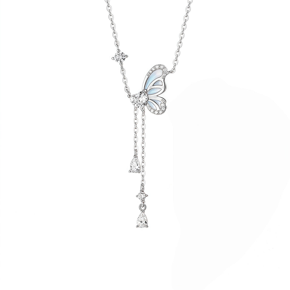 Luminous Starry Night Butterfly Clavicle Necklace - Sterling Silver Design