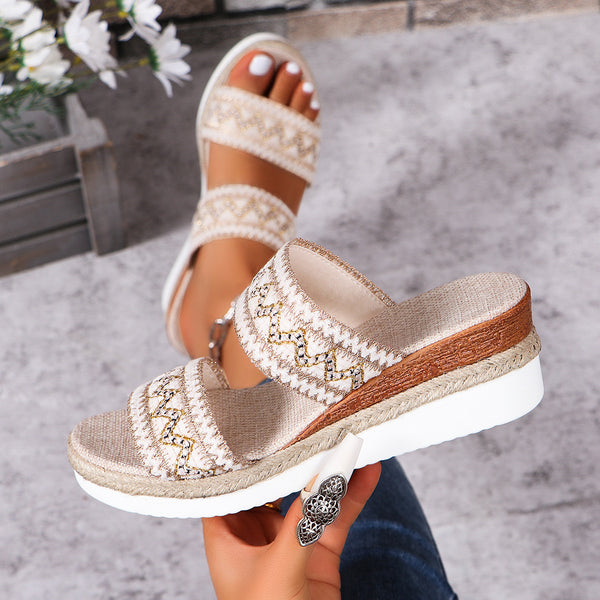 Fashion Wavy Pattern Woven Sandals Casual Ethnic Style Slippers
