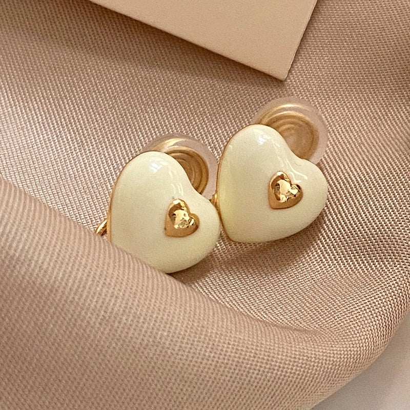 Vintage Red Heart Earrings – Silver Needle, New Year Style