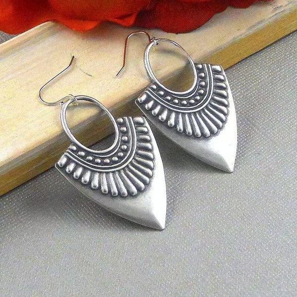 Vintage Geometric Carved Pendant Earrings, Exquisite Design