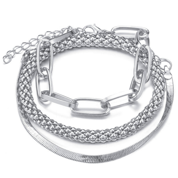 Retro Snake Bone Chain Multi‑Layer Bracelet Set - 3 Pieces