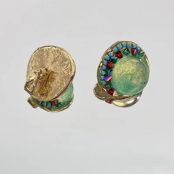 Retro Crystal Glass Colored Diamond Earrings, Light Luxury for Women