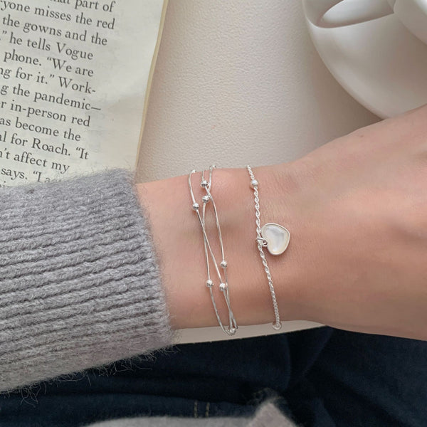 S925 Sterling Silver Triple-Layer Snake Bone Beaded Bracelet