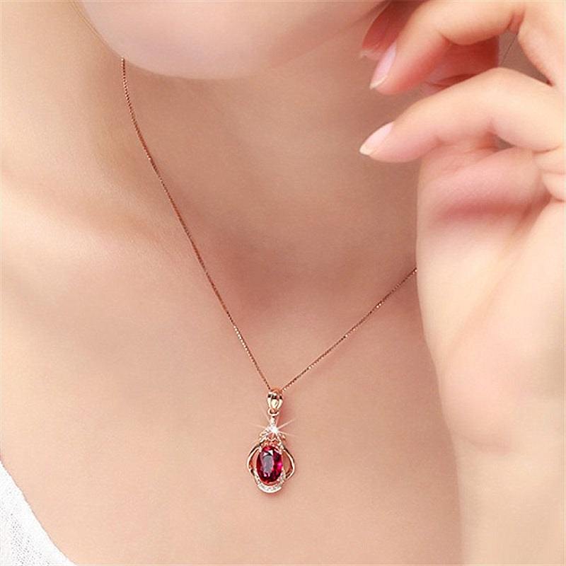 Ruby Water Drop Pendant Necklace – Elegant Design for Women
