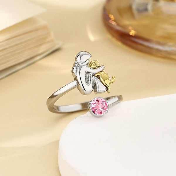 Women’s Open Ring with Birthstone Rhinestone - Adjustable Elegant Design