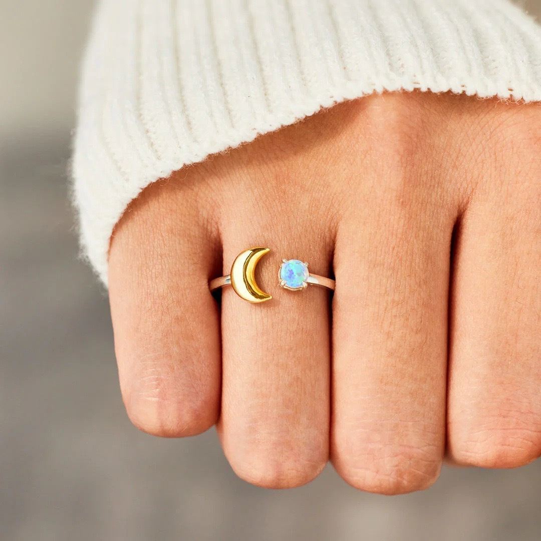 Bicolor Opal Inlaid European And American Ring