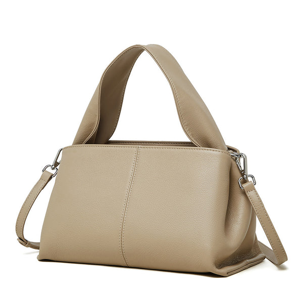 Female Solid Color Retro Texture Top Layer Cowhide Messenger Bag