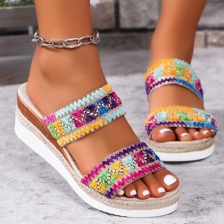 Fashion Wavy Pattern Woven Sandals Casual Ethnic Style Slippers