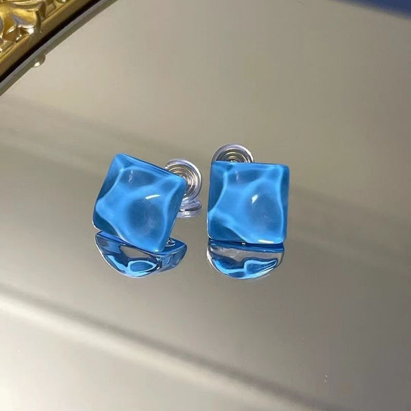 Geometric Square Blue Water Ripple Earrings
