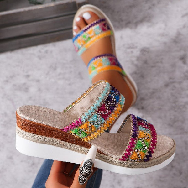 Fashion Wavy Pattern Woven Sandals Casual Ethnic Style Slippers
