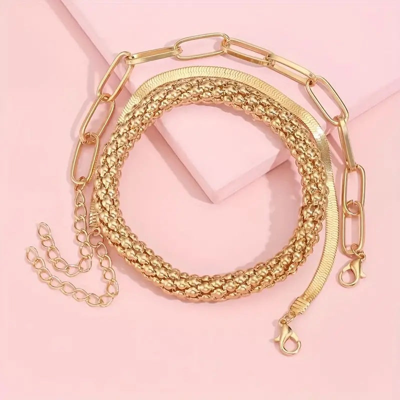 Retro Snake Bone Chain Multi‑Layer Bracelet Set - 3 Pieces