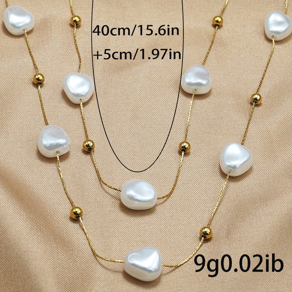 Lxalry 18K Gold Plated Pearl Studded Necklace  Stainless Steel Minimalist Jewelry For Women Lightweight  Gift