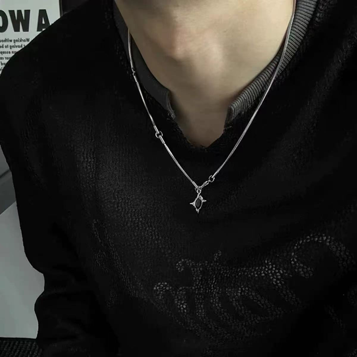 Gemini Zodiac Titanium Steel Zircon Necklace