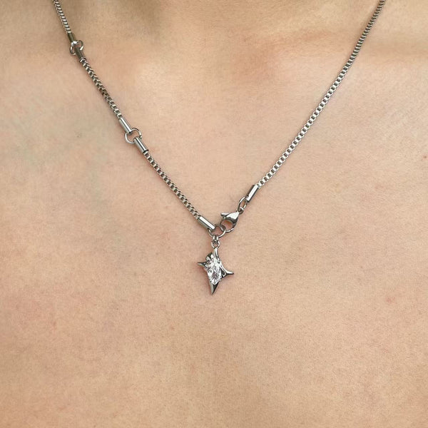 Gemini Zodiac Titanium Steel Zircon Necklace