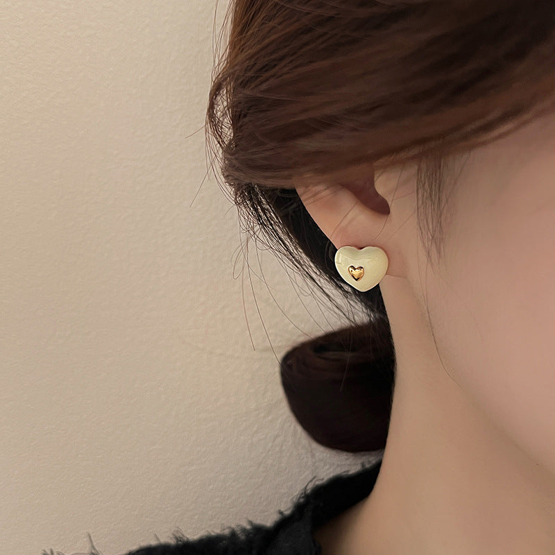 Vintage Red Heart Earrings – Silver Needle, New Year Style