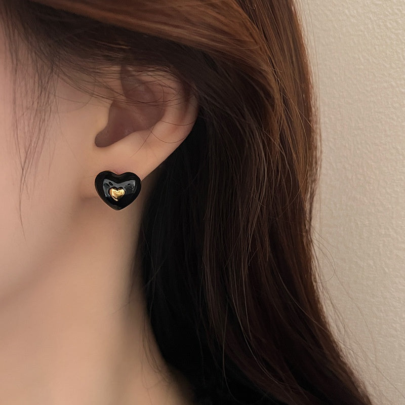 Vintage Red Heart Earrings – Silver Needle, New Year Style