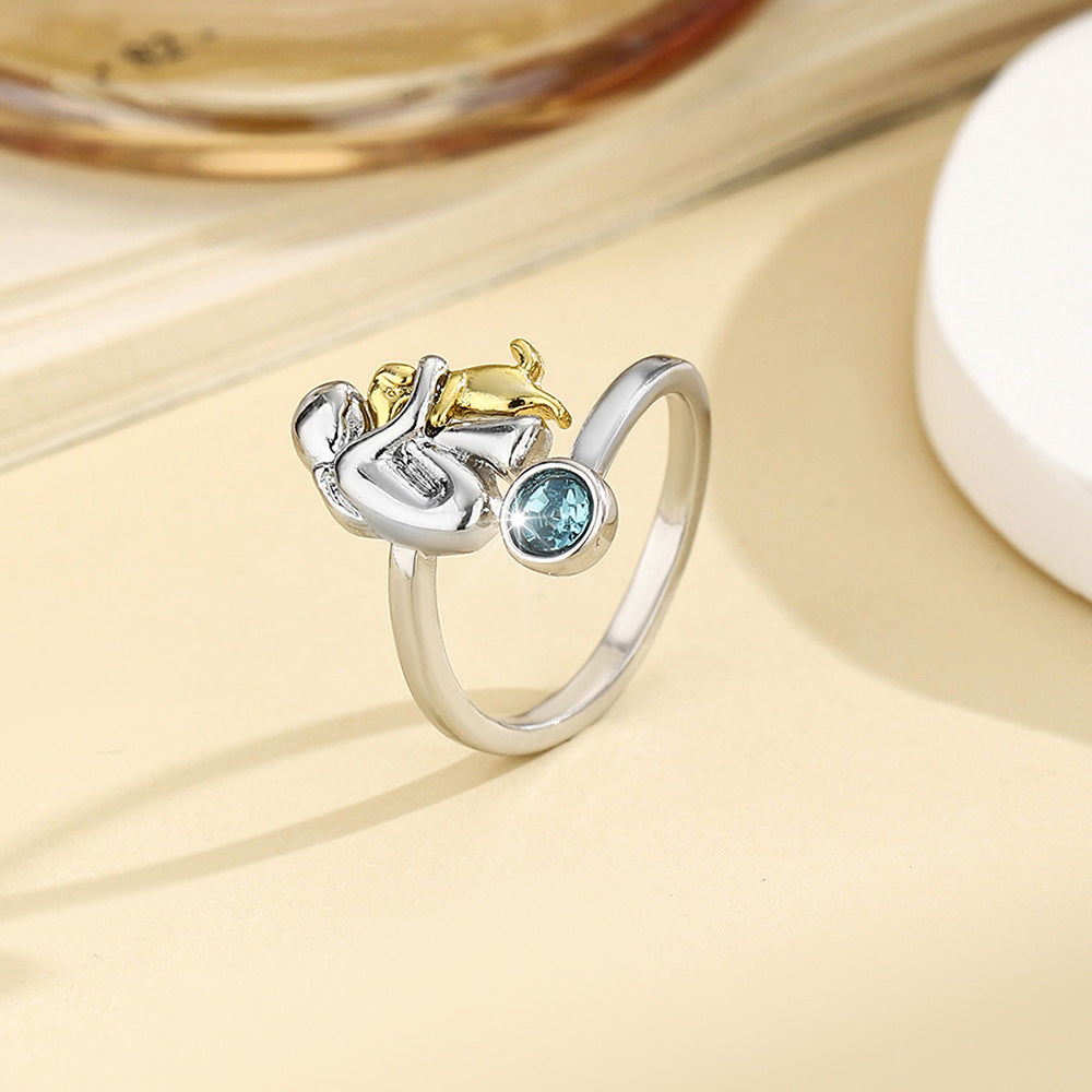 Women’s Open Ring with Birthstone Rhinestone - Adjustable Elegant Design