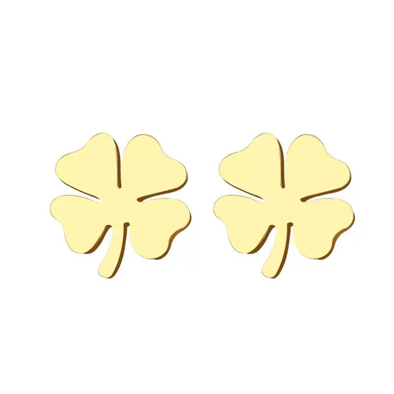 18K Gold Four-Leaf Clover Earrings, Titanium Steel, Fade-Resistant, High-End Design