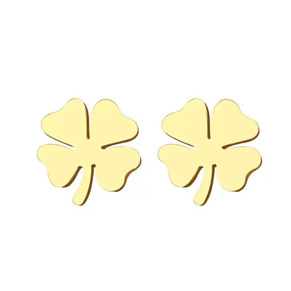 18K Gold Four-Leaf Clover Earrings, Titanium Steel, Fade-Resistant, High-End Design
