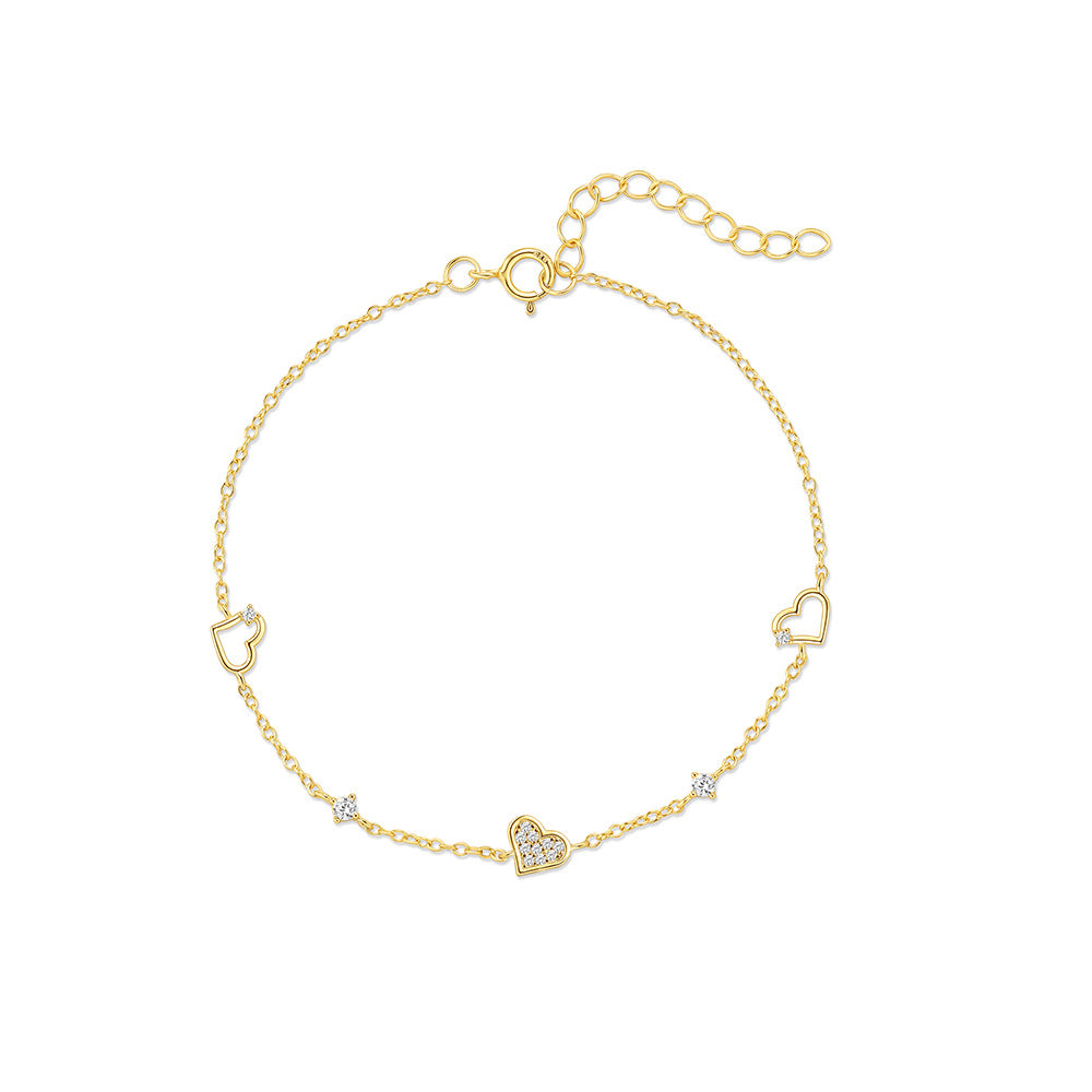S925 Sterling Silver Heart-Shaped Diamond Bracelet