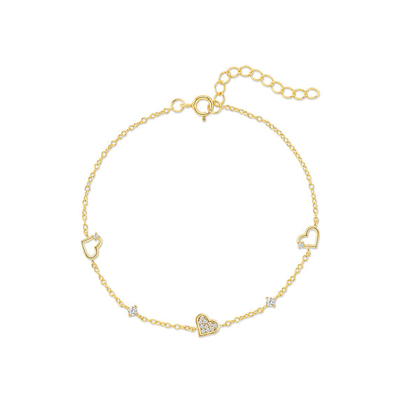 S925 Sterling Silver Heart-Shaped Diamond Bracelet