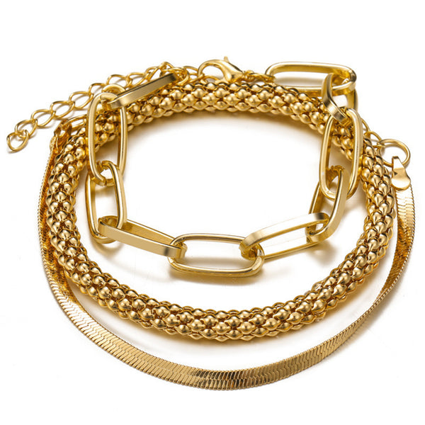 Retro Snake Bone Chain Multi‑Layer Bracelet Set - 3 Pieces